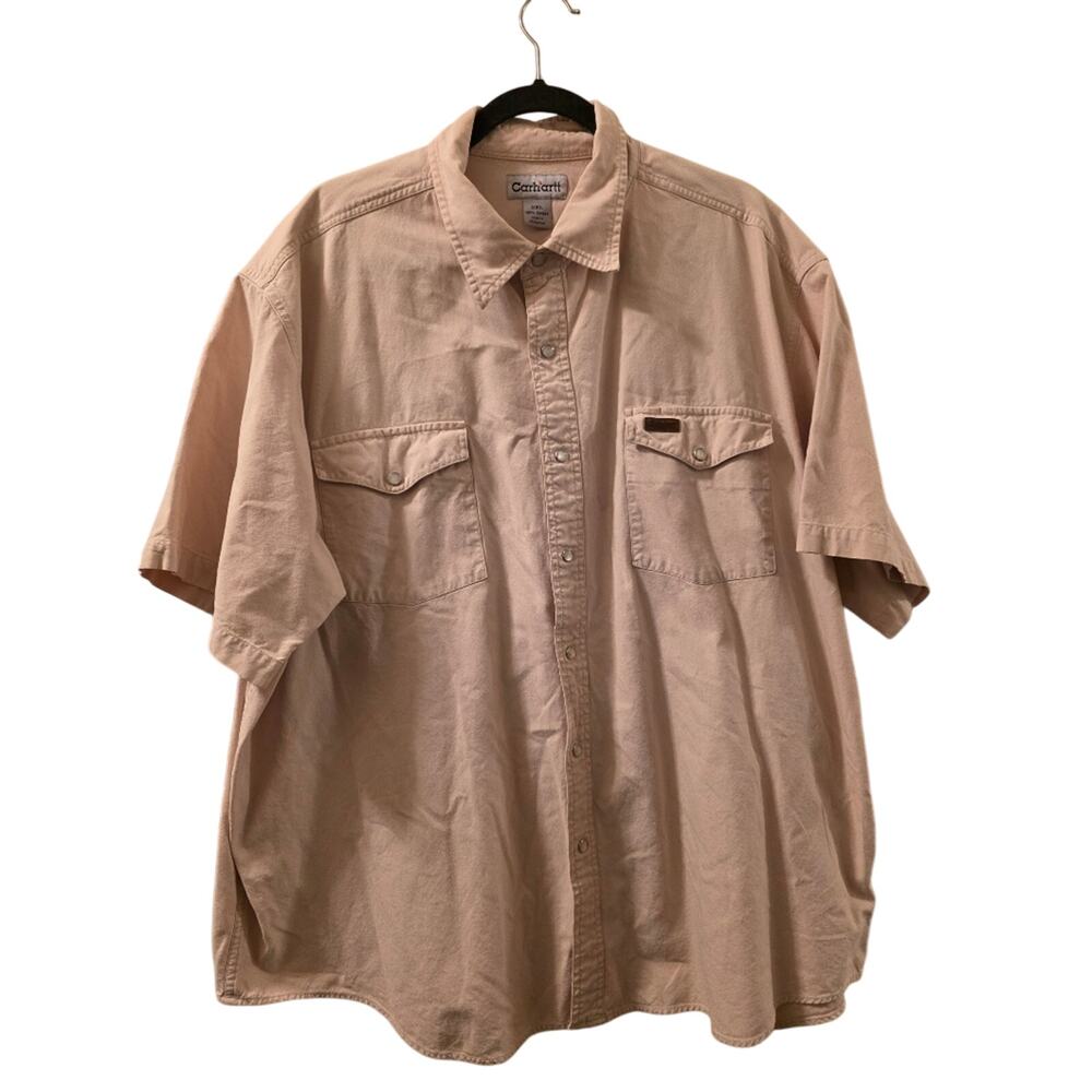Carharrt Cream Colored Mens Pearl Snap Work Shirt Cotton Size 2XL Workwear